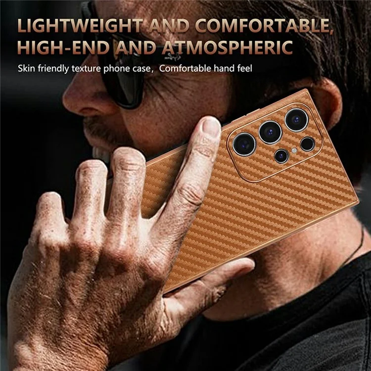 Étui pour Samsung Galaxy S23 Ultra AZNS, texture en fibre de carbone avec placage électrolytique, en PU + TPU - Noir