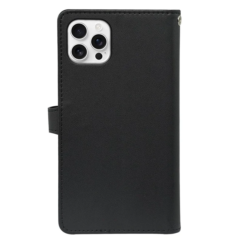 Für iPhone 16 Pro Hülle mit 9 Kartenfächern, PU-Leder, Ständer, Handyhülle - Schwarz