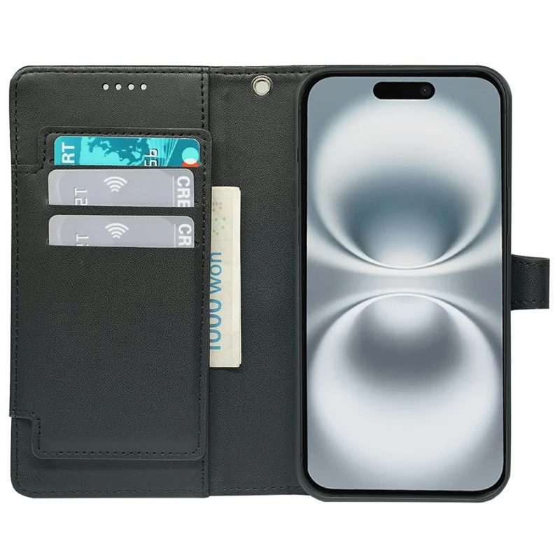 Étui pour iPhone 16 Plus avec 9 emplacements pour cartes, en cuir PU, support pour téléphone - Noir