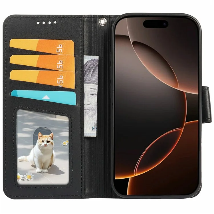 Funda para iPhone 16 Pro Extraíble 2 en 1 Cartera de Piel PU Cubierta de Teléfono - Negro