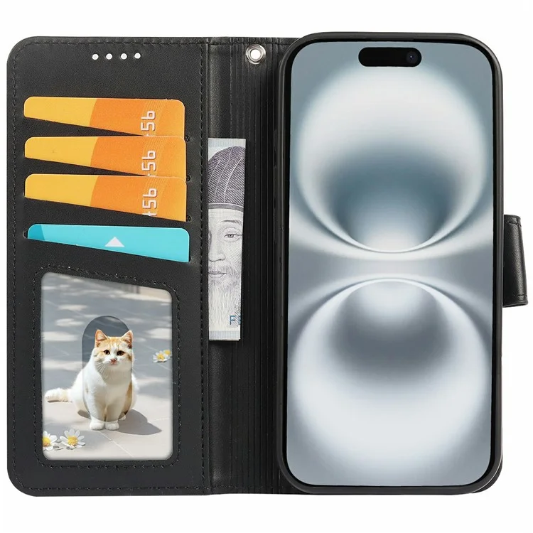Capa para iPhone 16 Plus Destacável 2 em 1 Couro PU Carteira Capa de Telefone - Preta