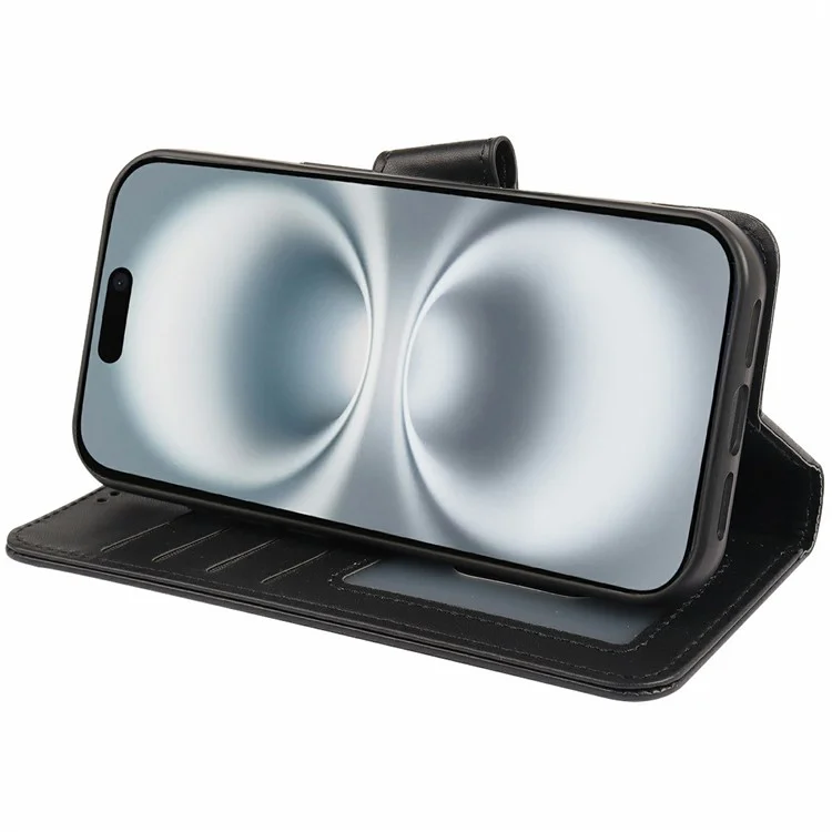 Capa para iPhone 16 Plus Destacável 2 em 1 Couro PU Carteira Capa de Telefone - Preta