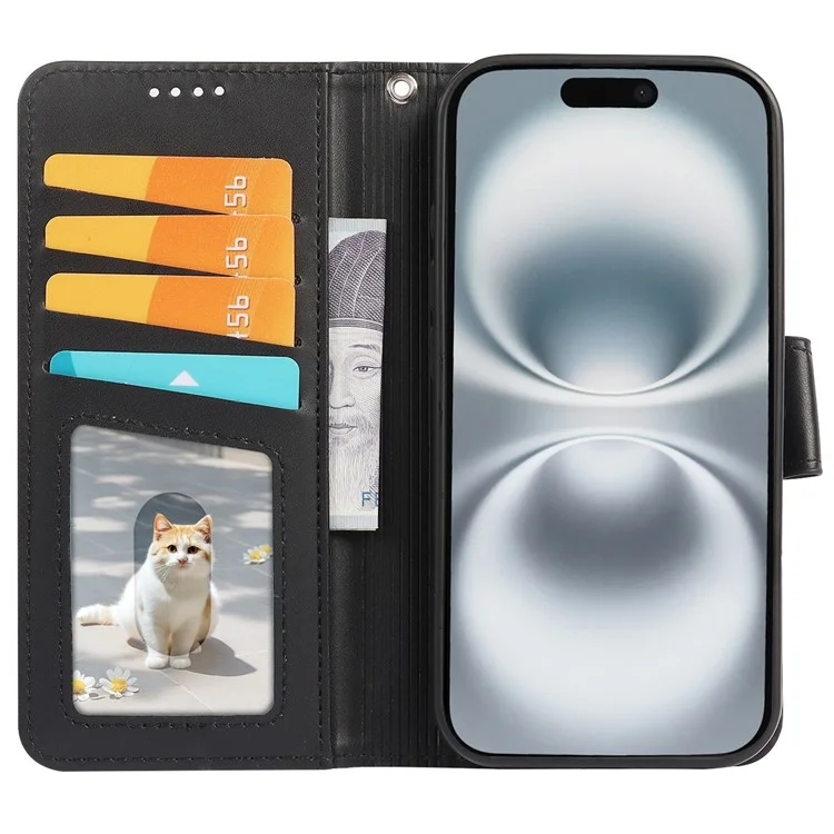 Für iPhone 16 Hülle abnehmbar 2 in 1 PU-Leder Geldbörse Handyhülle - Schwarz