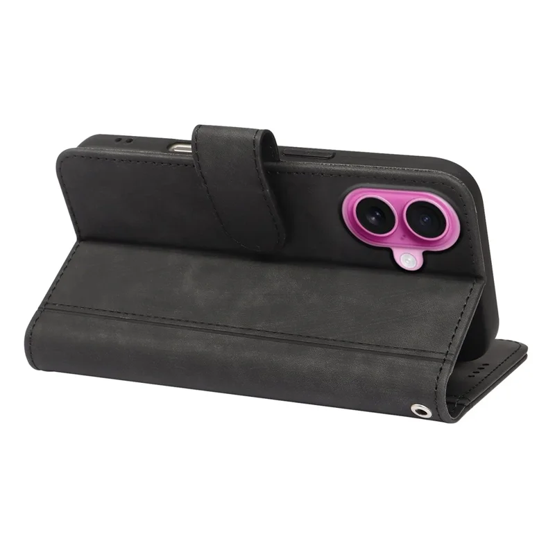 Funda de cuero con diseño de líneas para iPhone 16, con 9 ranuras para tarjetas - Negro