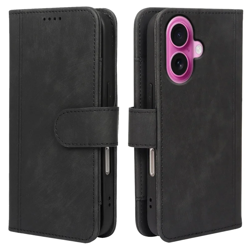 Funda de cuero con diseño de líneas para iPhone 16, con 9 ranuras para tarjetas - Negro