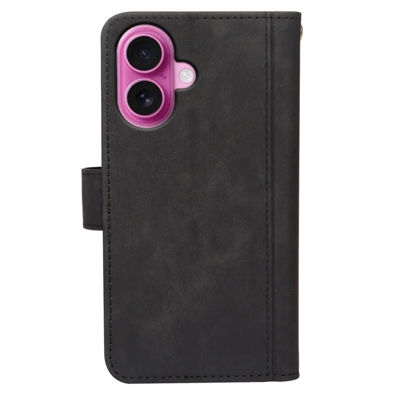 Funda de cuero con diseño de líneas para iPhone 16, con 9 ranuras para tarjetas - Negro