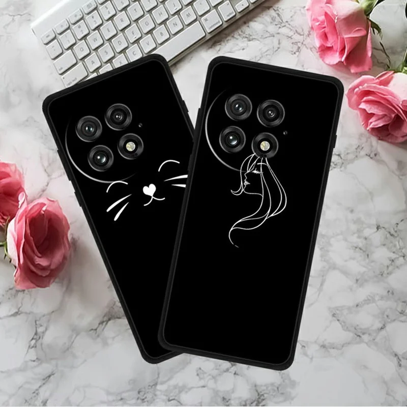 For OnePlus 13 Line Art Case Anti-Scratch Soft TPU Phone Cover - Flower