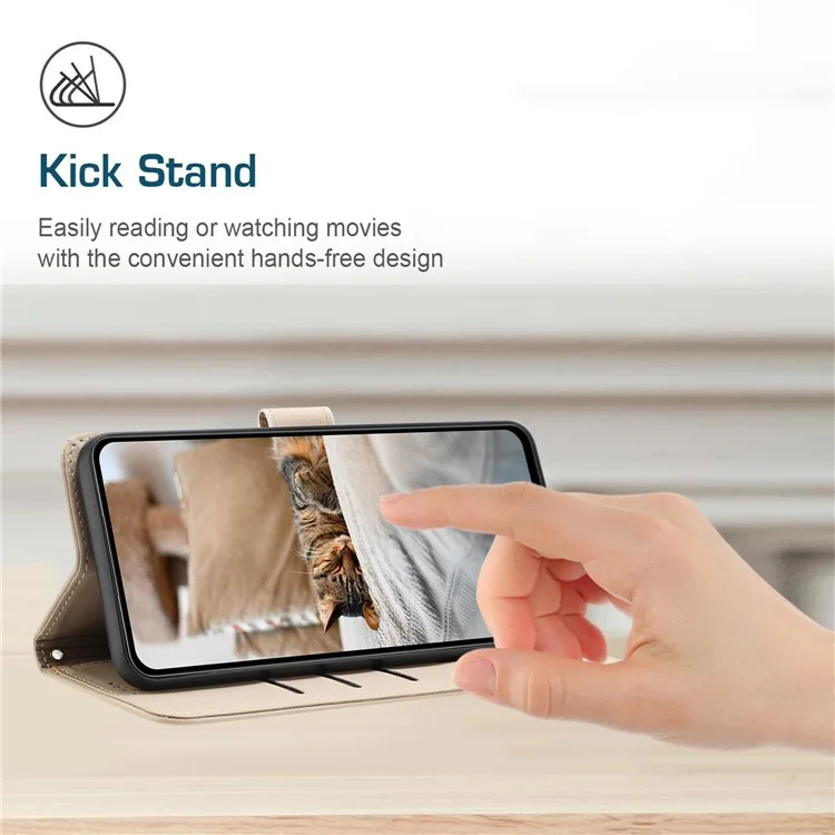Pour Motorola Moto G05 4G Étui avec sangle Impression de chat Portefeuille en cuir Housse de téléphone - Beige