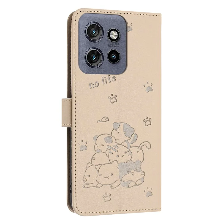 Custodia per Motorola Moto G15 4G con cinturino, stampa gatti, portafoglio in pelle, custodia per telefono - Beige