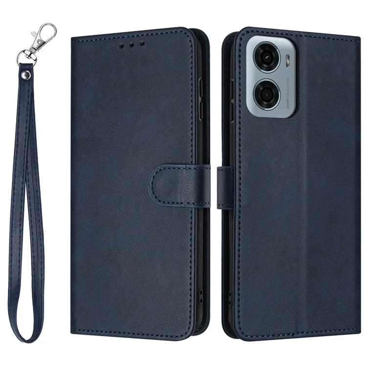 Étui à rabat en cuir PU avec support pour Motorola Moto G05 4G, texture de veau - Saphir