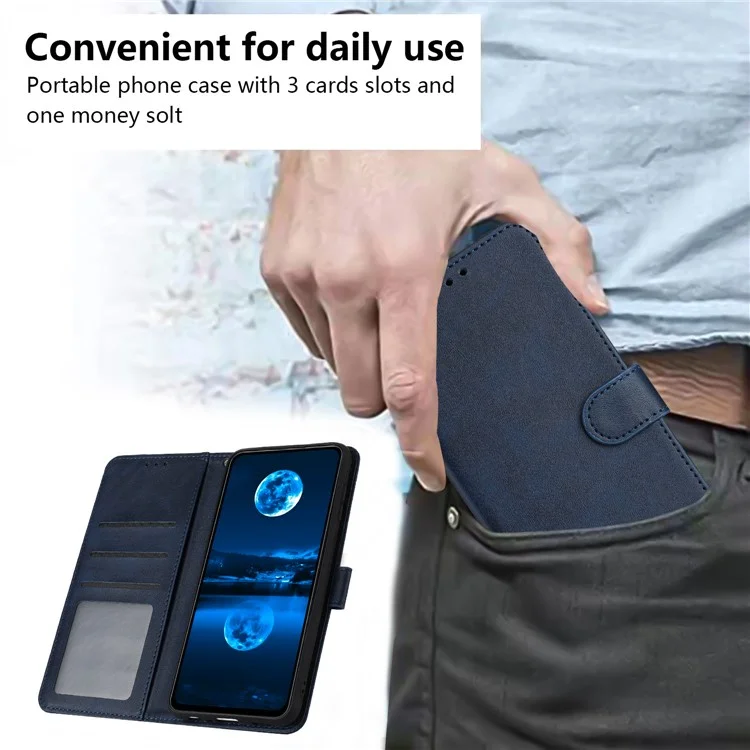 Étui à rabat en cuir PU avec support pour Motorola Moto G05 4G, texture de veau - Saphir