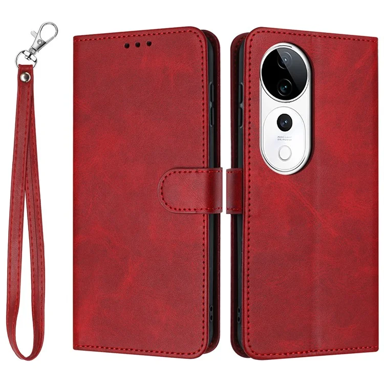 Capa de couro PU para vivo V40 5G / V40 Pro 5G / T3 Ultra 5G / S19 Pro 5G Flip Stand Wallet Phone Cover Textura de bezerro - Vermelho
