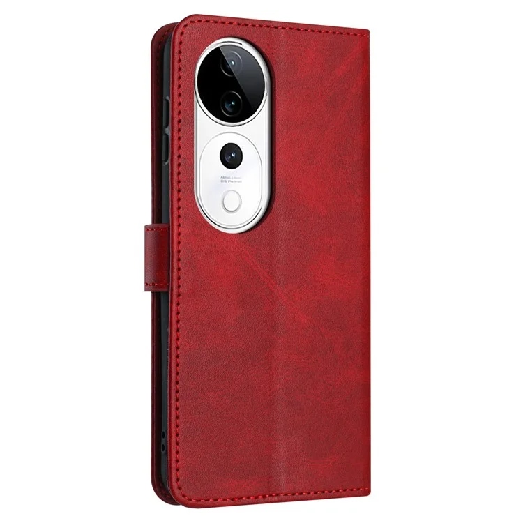 Capa de couro PU para vivo V40 5G / V40 Pro 5G / T3 Ultra 5G / S19 Pro 5G Flip Stand Wallet Phone Cover Textura de bezerro - Vermelho