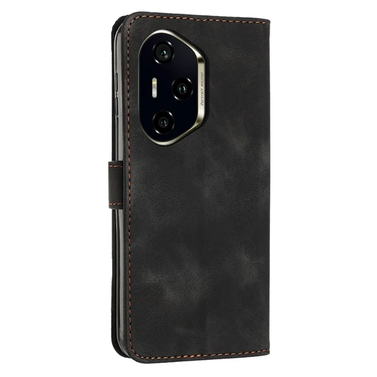 For Honor 300 Pro / 300 Ultra Case Handbag Imprinted Triangle Leather Phone Cover - Black