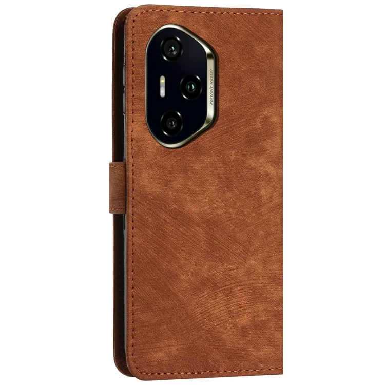 For Honor 300 Pro / 300 Ultra Case Imprinted Lines Leather Phone Cover Folding Stand - Brown