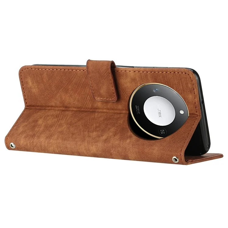 For Honor X9c Smart 5G / X60 5G Hülle mit geprägten Linien Leder-Handyhülle mit Standfunktion - Braun