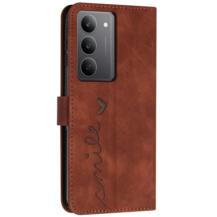 Für Realme C75 / V60 Pro Hülle Ständer PU-Leder Handyhülle mit geprägtem Herzmuster - Braun