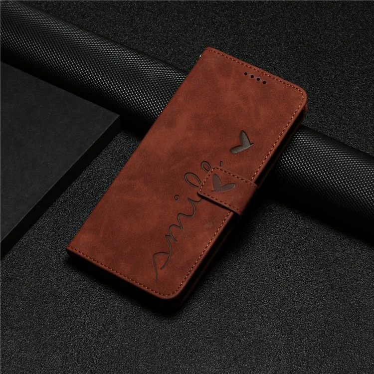 Für Motorola Moto G 5G (2025) Hülle Ständer PU-Leder Handyhülle mit geprägtem Herzenmuster - Braun