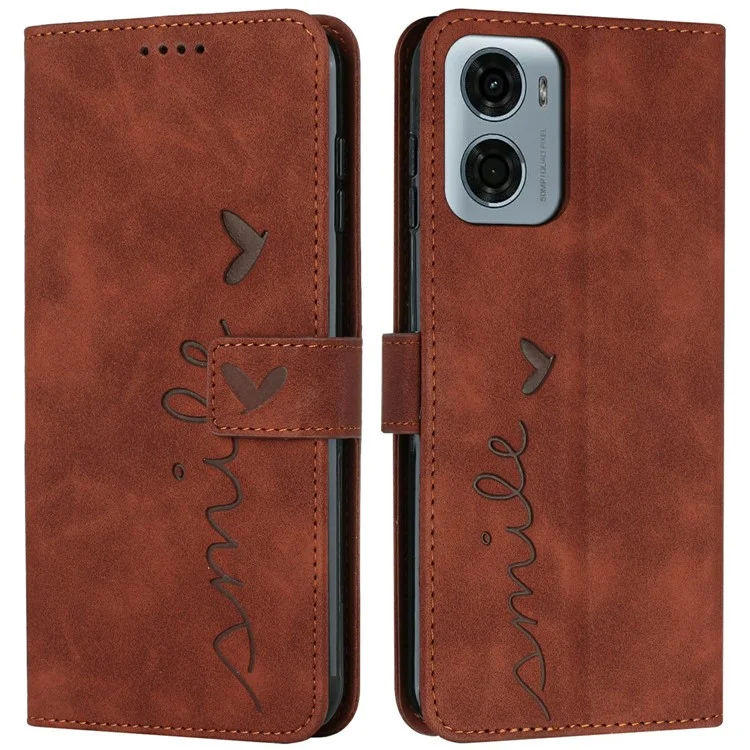 Étui en cuir PU avec support de visualisation pour Motorola Moto G05 4G, motif imprimé - Brun