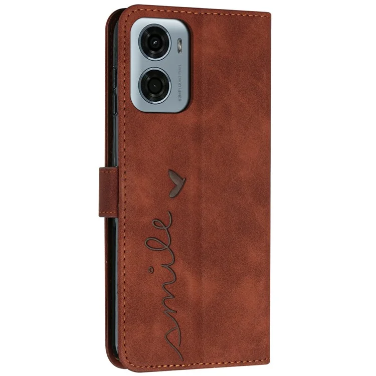 Étui en cuir PU avec support de visualisation pour Motorola Moto G05 4G, motif imprimé - Brun