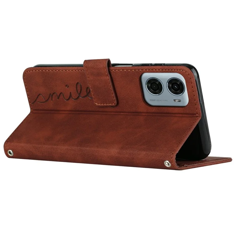 Étui en cuir PU avec support de visualisation pour Motorola Moto G05 4G, motif imprimé - Brun
