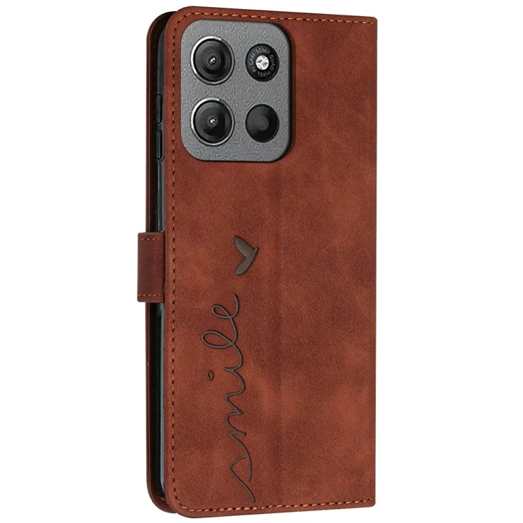 Étui pour Motorola Moto G15 4G avec support de visualisation, en cuir PU, motif coeur imprimé - Marron