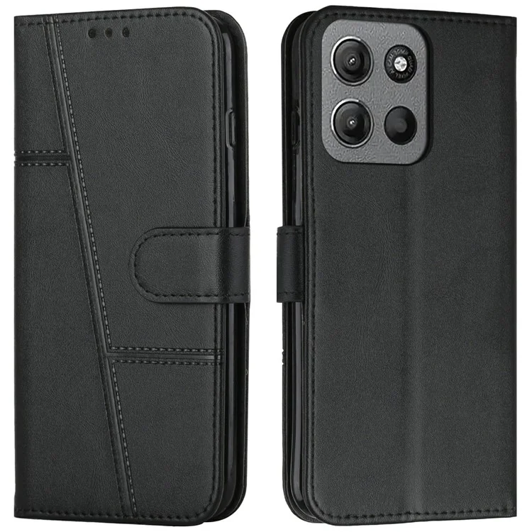 Custodia in pelle protettiva con supporto per Motorola Moto G15 4G - Nero