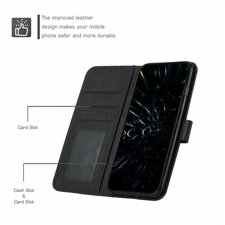 Custodia in pelle protettiva con supporto per Motorola Moto G15 4G - Nero