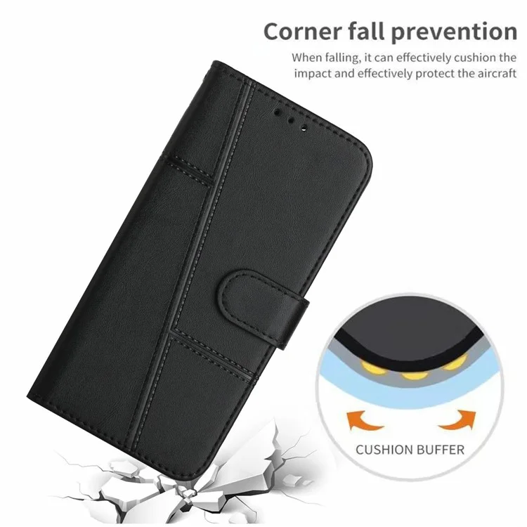 Custodia in pelle protettiva con supporto per Motorola Moto G15 4G - Nero