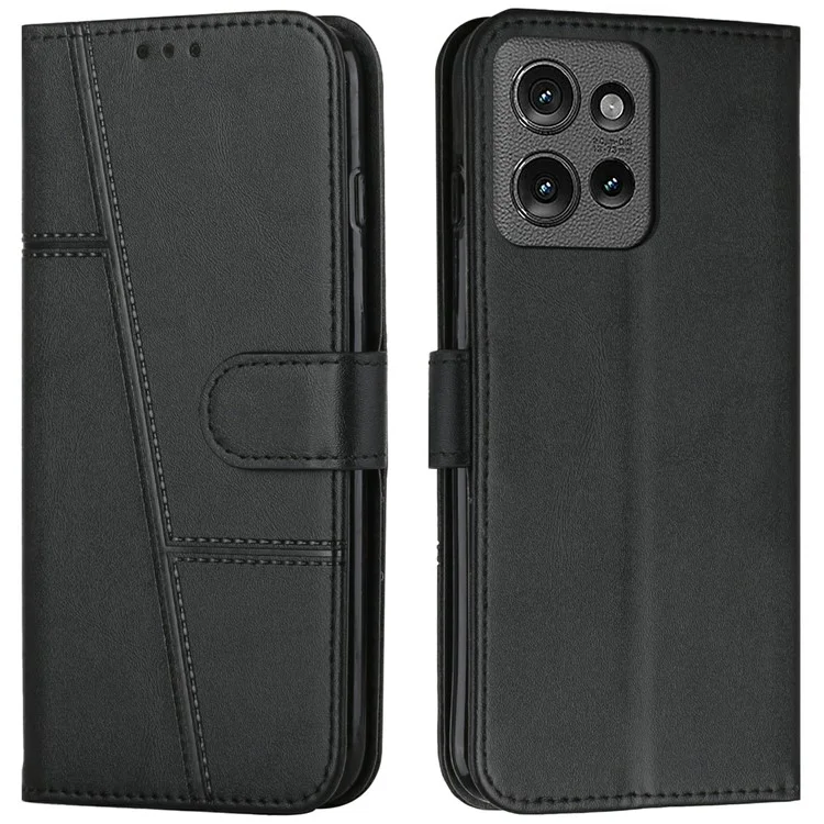 Custodia in pelle protettiva con supporto e chiusura a ribalta per Motorola Moto G 5G (2025) - Nero