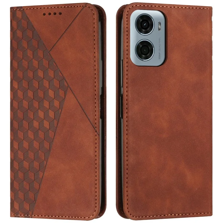 Custodia a portafoglio in pelle PU stampata per Motorola Moto G05 4G - Marrone
