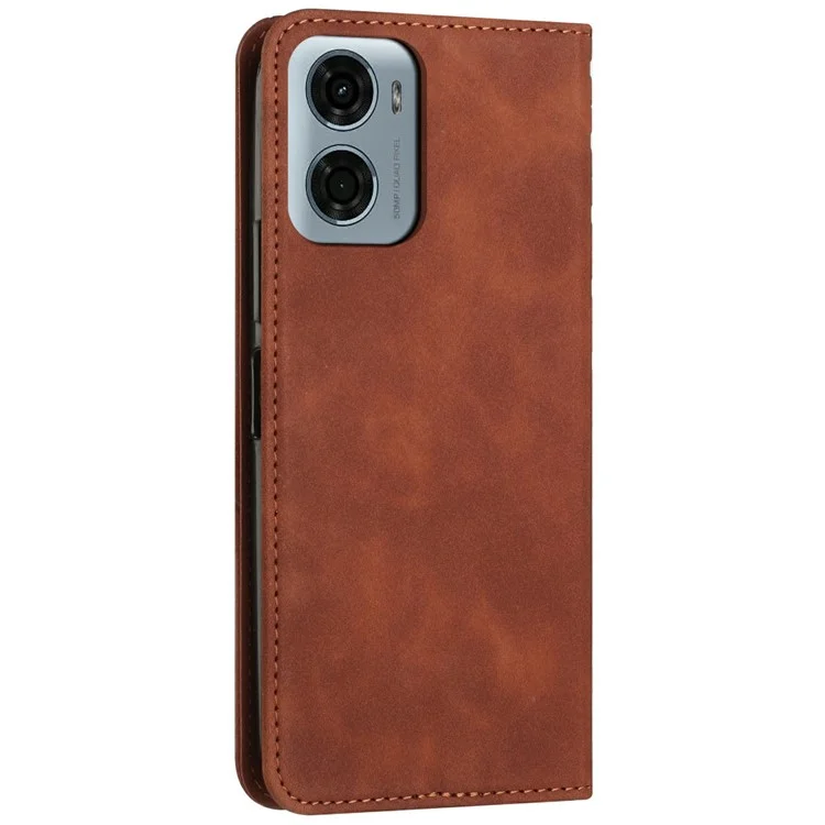 Custodia a portafoglio in pelle PU stampata per Motorola Moto G05 4G - Marrone