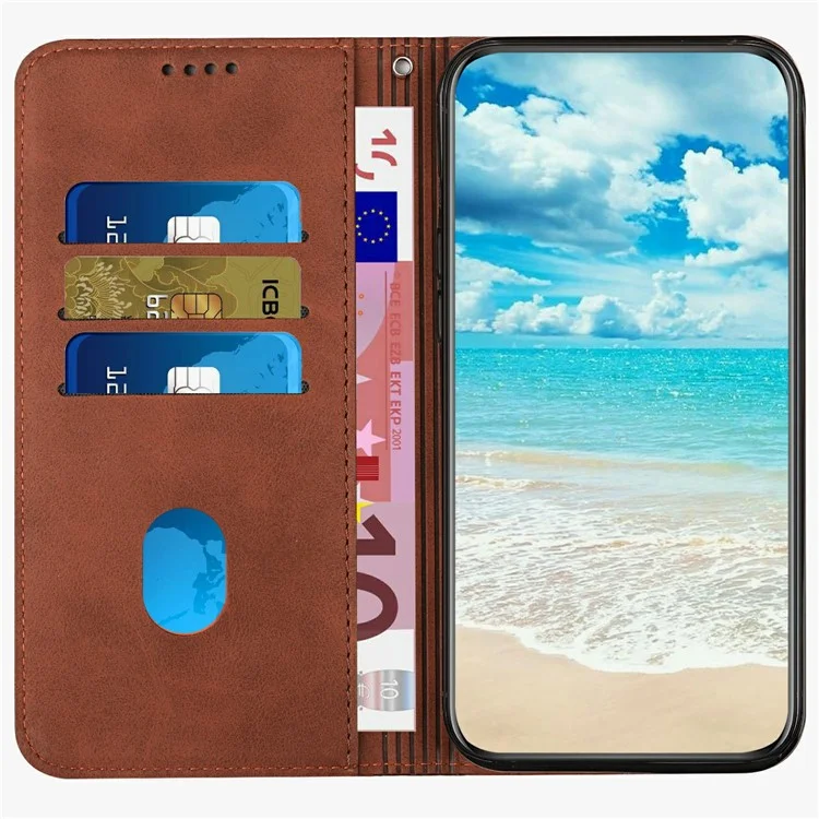 Custodia a portafoglio in pelle PU stampata per Motorola Moto G05 4G - Marrone