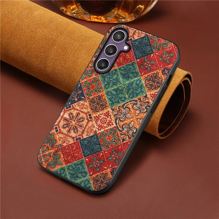 Coque pour Samsung Galaxy S25 Impression de fleurs en cuir PU + PC + TPU - Hiver / Bleu