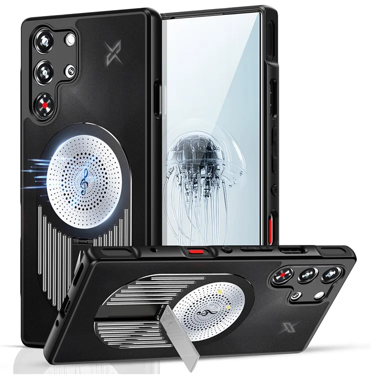 Étui pour ZTE nubia Red Magic 10 Pro 5G / 10 Pro+ 5G avec support, en silicone + PC, avec dissipation de chaleur au graphène - Noir