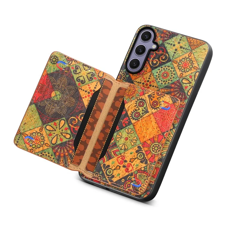 Funda para Samsung Galaxy S25+ Estampado de flores Cuero + PC + Cubierta de TPU con soporte para tarjetas y soporte - Otoño / Amarillo