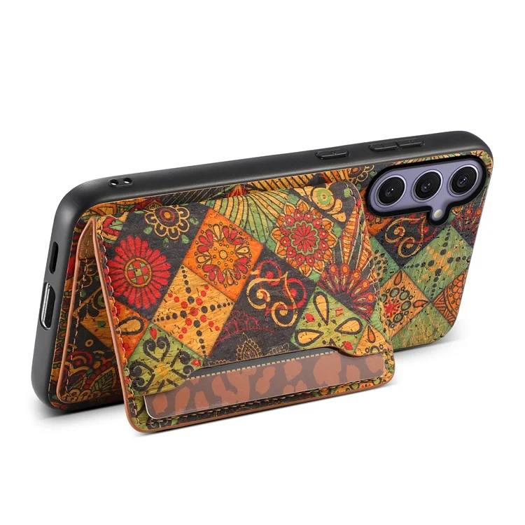 Funda para Samsung Galaxy S25+ Estampado de flores Cuero + PC + Cubierta de TPU con soporte para tarjetas y soporte - Otoño / Amarillo