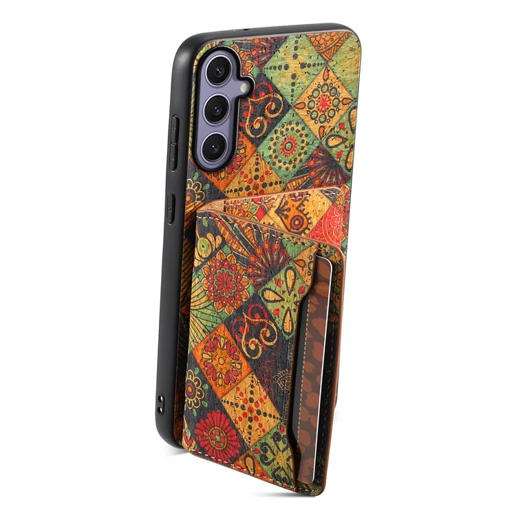 Funda para Samsung Galaxy S25+ Estampado de flores Cuero + PC + Cubierta de TPU con soporte para tarjetas y soporte - Otoño / Amarillo