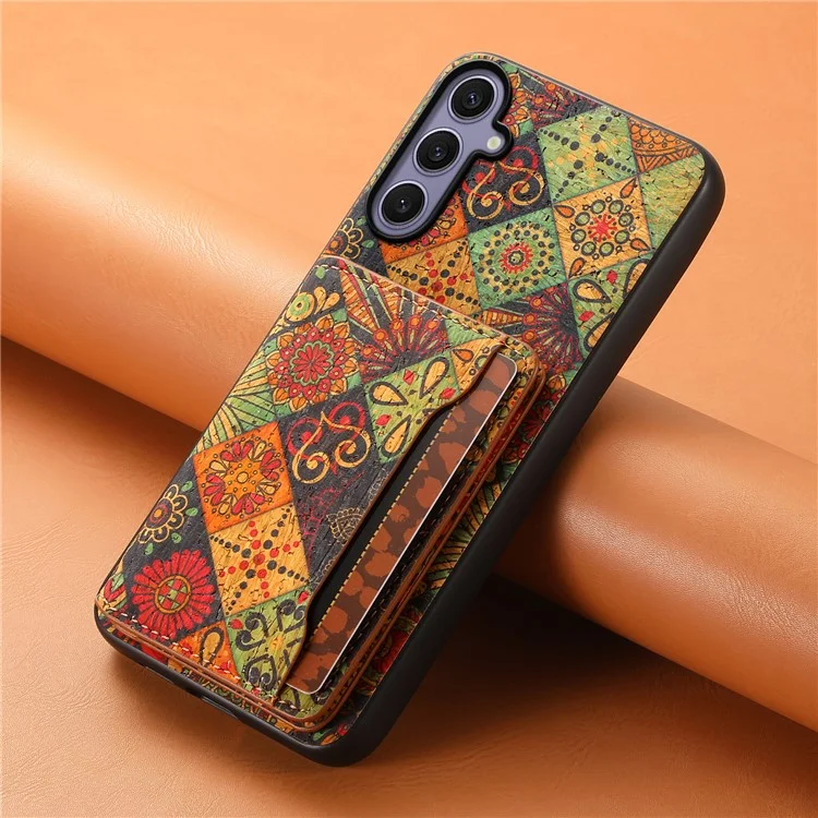 Funda para Samsung Galaxy S25+ Estampado de flores Cuero + PC + Cubierta de TPU con soporte para tarjetas y soporte - Otoño / Amarillo