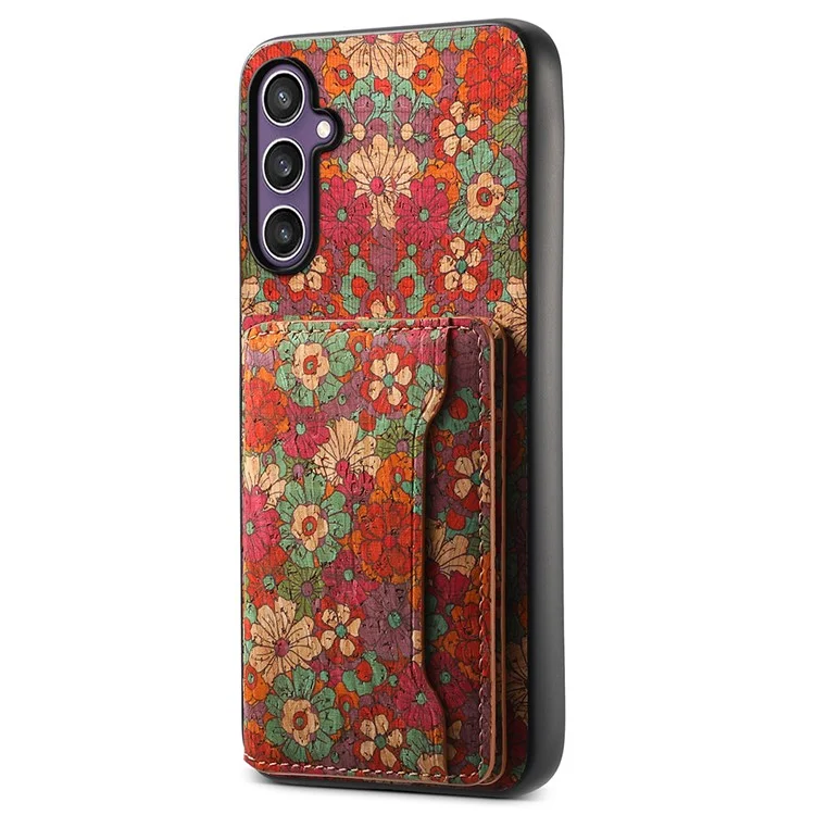 Funda para Samsung Galaxy S25 con estampado de flores de cuero + PC + TPU con soporte para tarjetas y soporte - Verano / Rojo