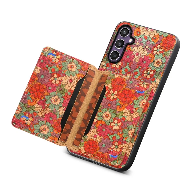 Funda para Samsung Galaxy S25 con estampado de flores de cuero + PC + TPU con soporte para tarjetas y soporte - Verano / Rojo