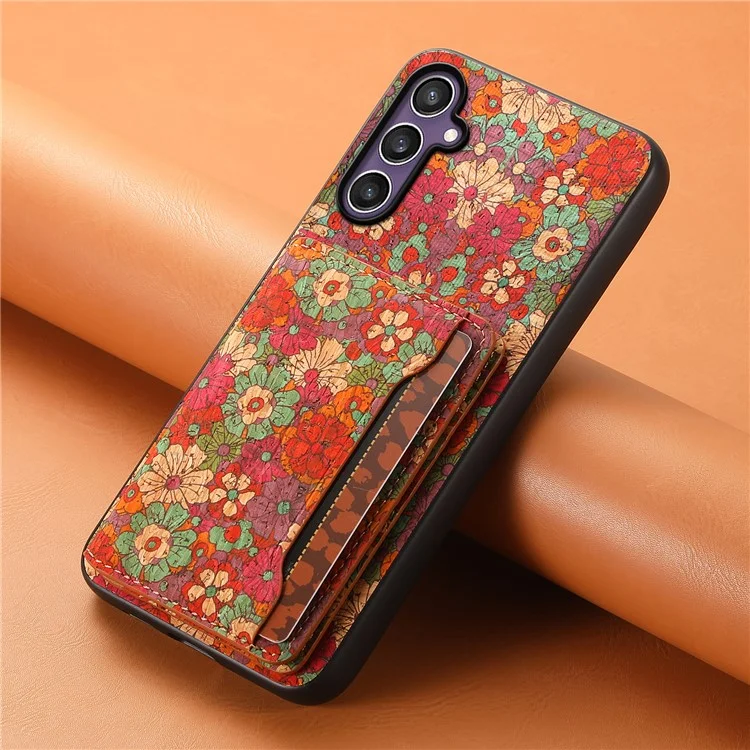 Funda para Samsung Galaxy S25 con estampado de flores de cuero + PC + TPU con soporte para tarjetas y soporte - Verano / Rojo
