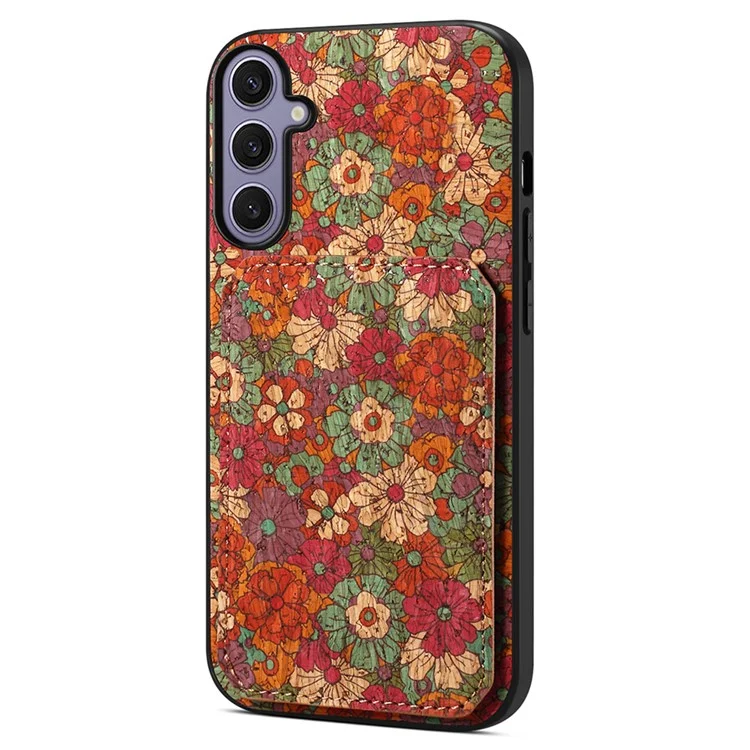 Capa para Samsung Galaxy S25+ com suporte para cartão, design de flores, capa de telefone de couro - Verão / Vermelho