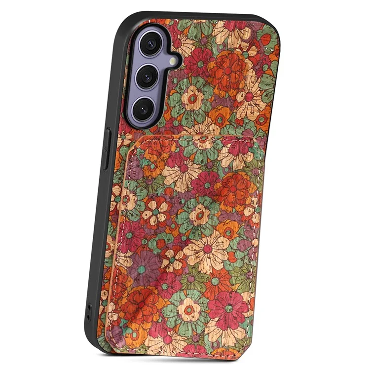 Capa para Samsung Galaxy S25+ com suporte para cartão, design de flores, capa de telefone de couro - Verão / Vermelho