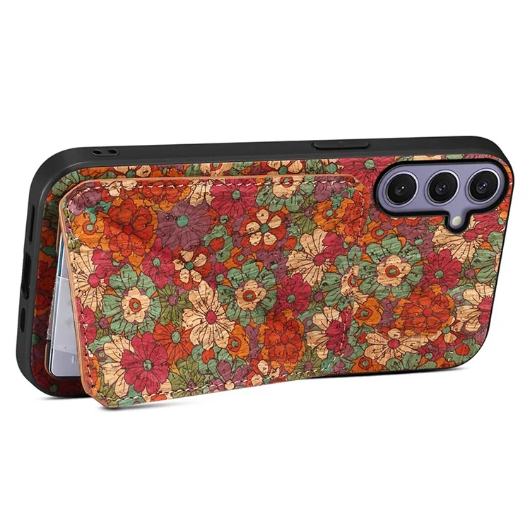 Capa para Samsung Galaxy S25+ com suporte para cartão, design de flores, capa de telefone de couro - Verão / Vermelho