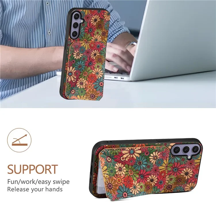 Capa para Samsung Galaxy S25+ com suporte para cartão, design de flores, capa de telefone de couro - Verão / Vermelho