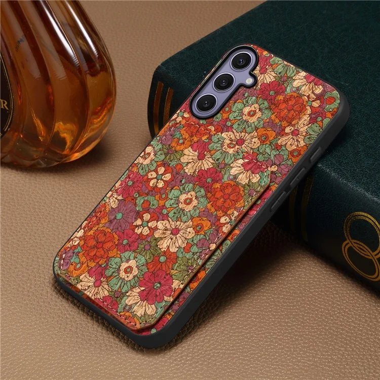 Capa para Samsung Galaxy S25+ com suporte para cartão, design de flores, capa de telefone de couro - Verão / Vermelho