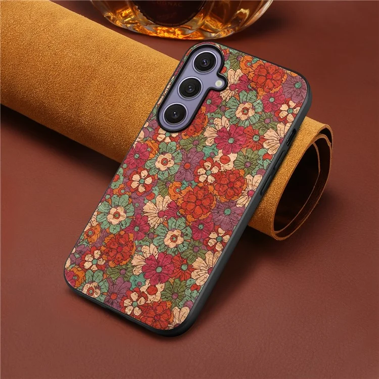 Funda para Samsung Galaxy S25+ Flor Impresa Cuero PU + PC + TPU Cubierta de teléfono - Verano / Rojo