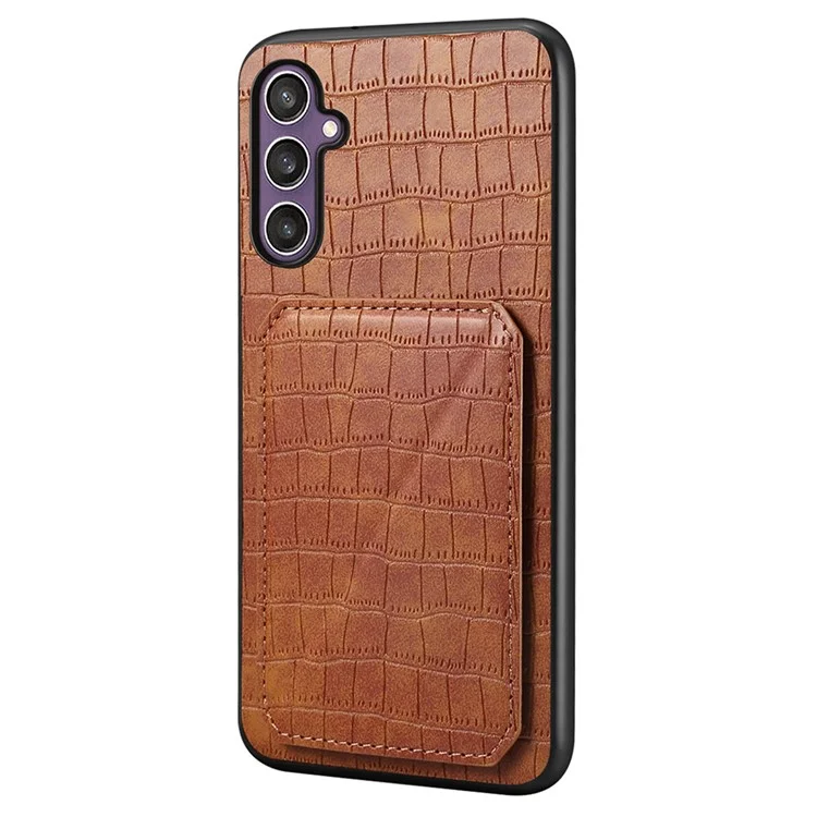 Étui pour Samsung Galaxy S25 avec porte-cartes en cuir + PC + coque arrière texturée en TPU style crocodile - Marron