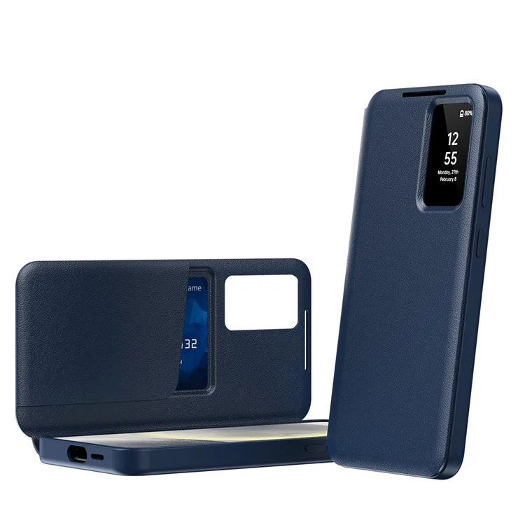 Für Samsung Galaxy S24 Ultra Leder-Handyhülle mit Sichtfenster und Kartenfach - Saphir